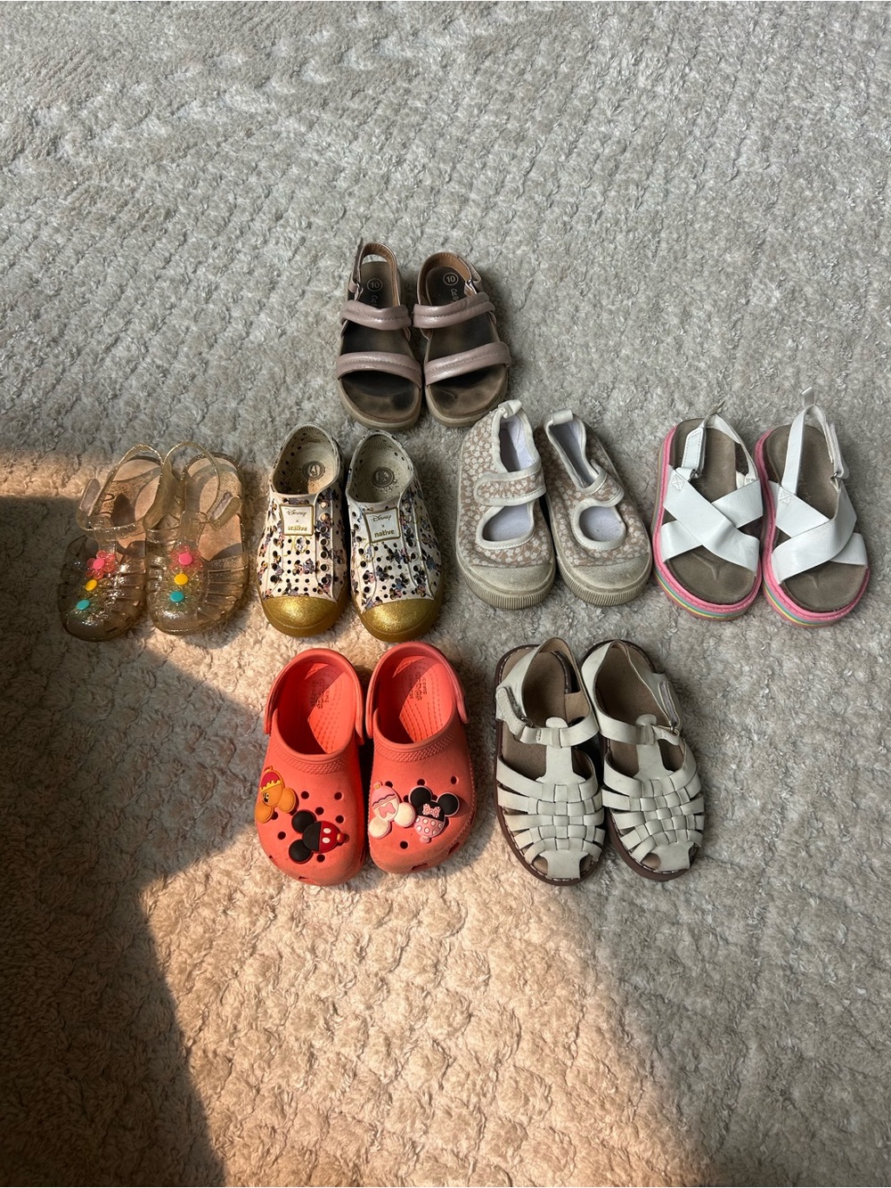 Huge lot of girl shoes sandals size 8-10 crocs orange rainbow jelly native girls